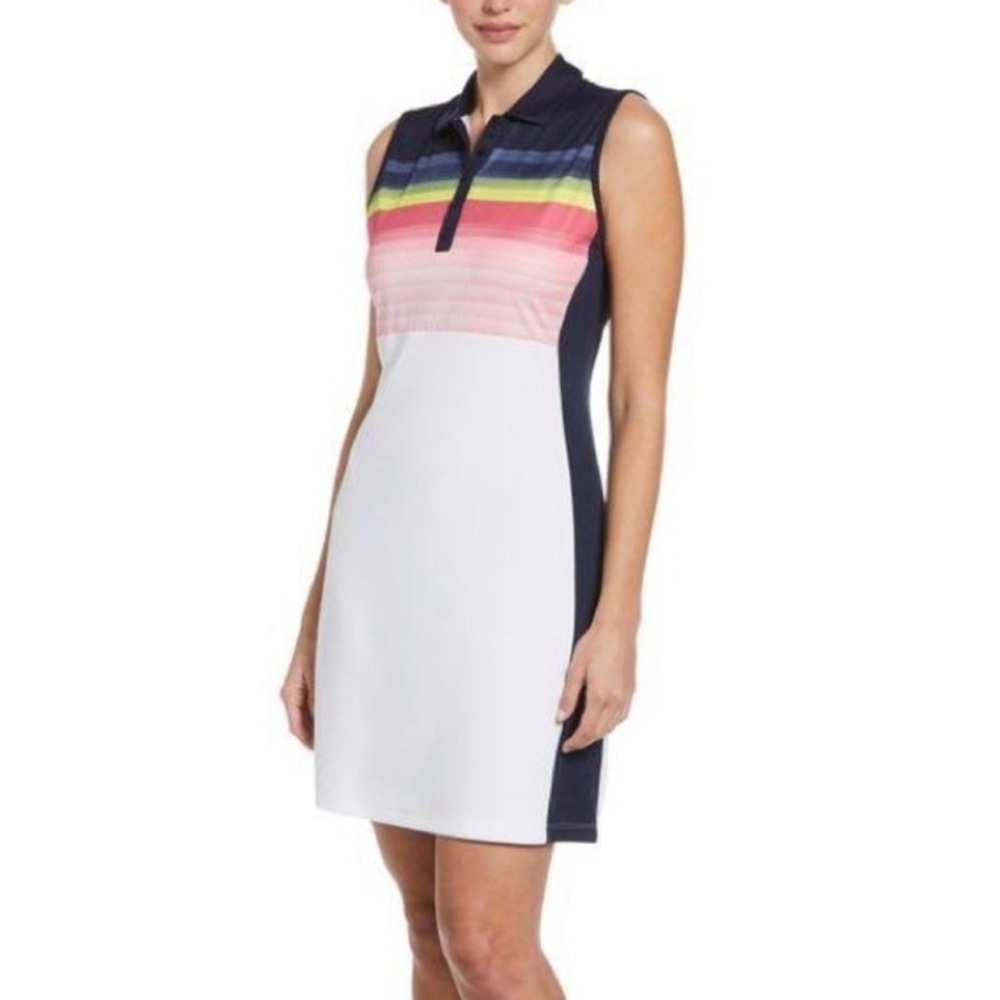 NWOT Women’s Callaway Golf Dress Rainbow Print Color Block Sleeveless Polo Dress